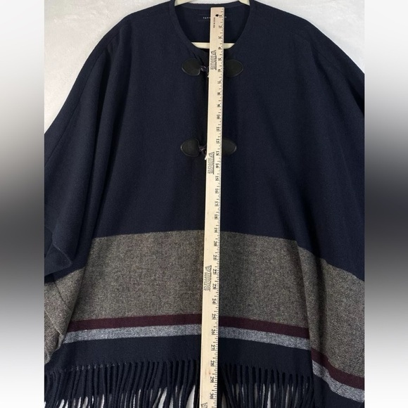 Burgundy Navy Gray Color Block Tommy Coat Cold Weather Fringe Trim NEW NWOT - Picture 14 of 16